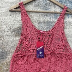 Somya Womens Crochet Swim Cover Up Pink Lace Tank NWT Beach Boho